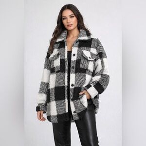 Cozy Black and White Plaid Teddy Jacket. PTP 25